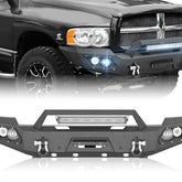 【Yzona】Pickup Truck Front Bumper Compatible with 2002-2005 Dodge Ram 1500 & 2003-2005 Ram 2500 3500 (Exclude Diesel) with Winch Plate, LED Lights, License Plate Bracket, Sensor Holes & D-rings, Black