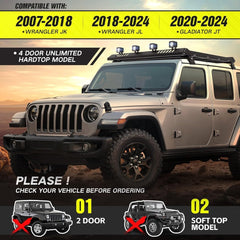 Roof Cargo Carrier Luggage Rack for Jeep Wrangler JK JL Unlimited & Gladiator JT 4 Doors Hardtop(07-24) | Yzona
