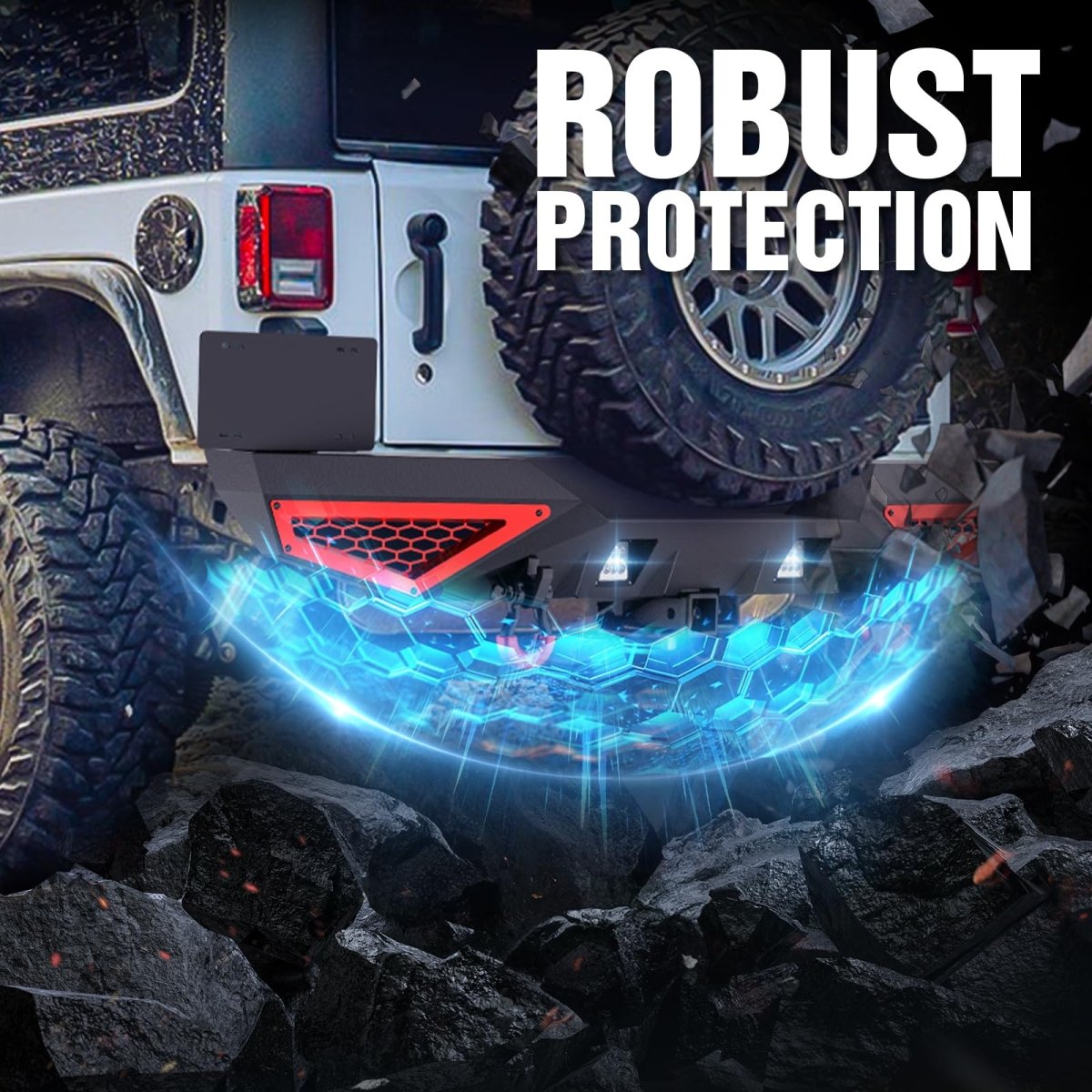 Aftermarket Steel Bumpers Compatible with 2007-2018 Jeep Wrangler JK JKU Unlimited - Yzona