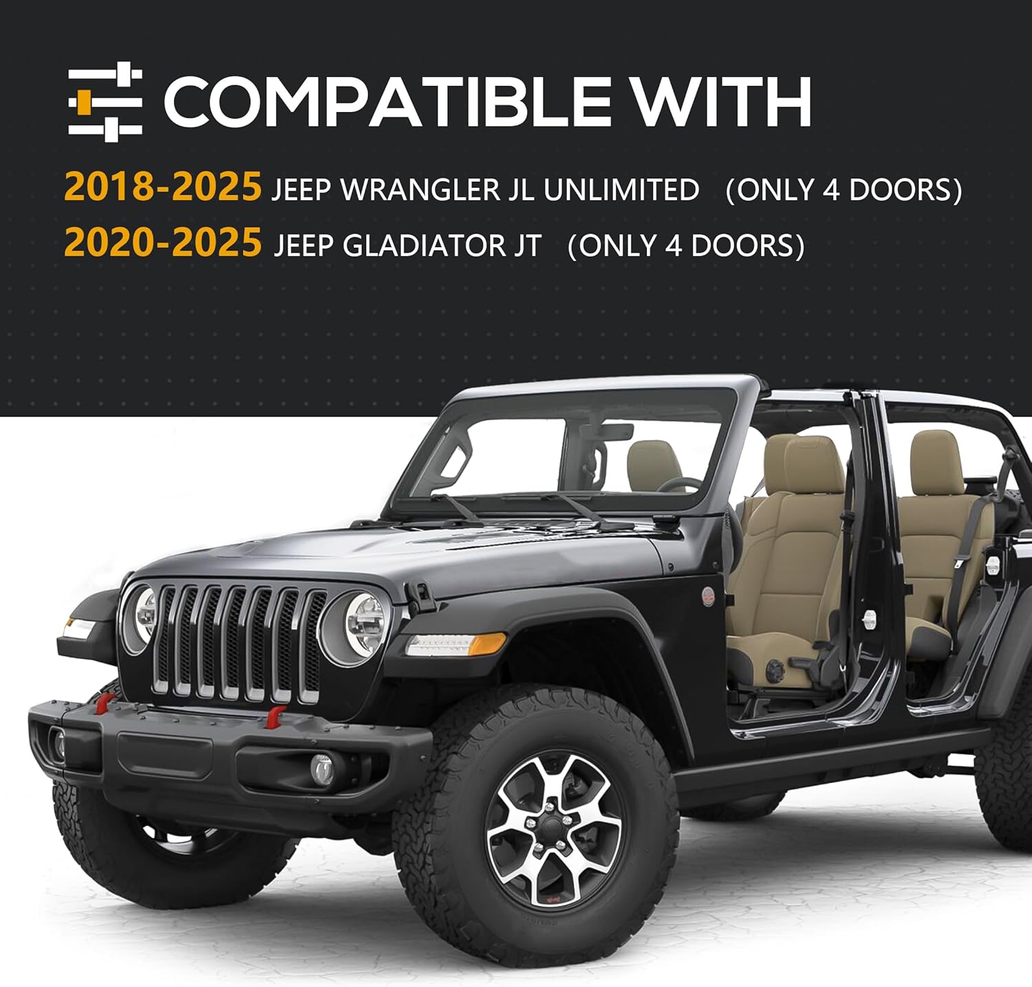 Half Doors Compatible with 2018-2025 Jeep Wrangler JL JLU & Gladiator JT 4-Doors