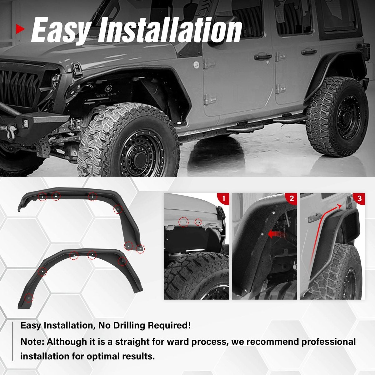 Fender Flares for Trucks Compatible with 2018-2024 Jeep Wrangler JL JLU Unlimited 2/4 Doors - Yzona