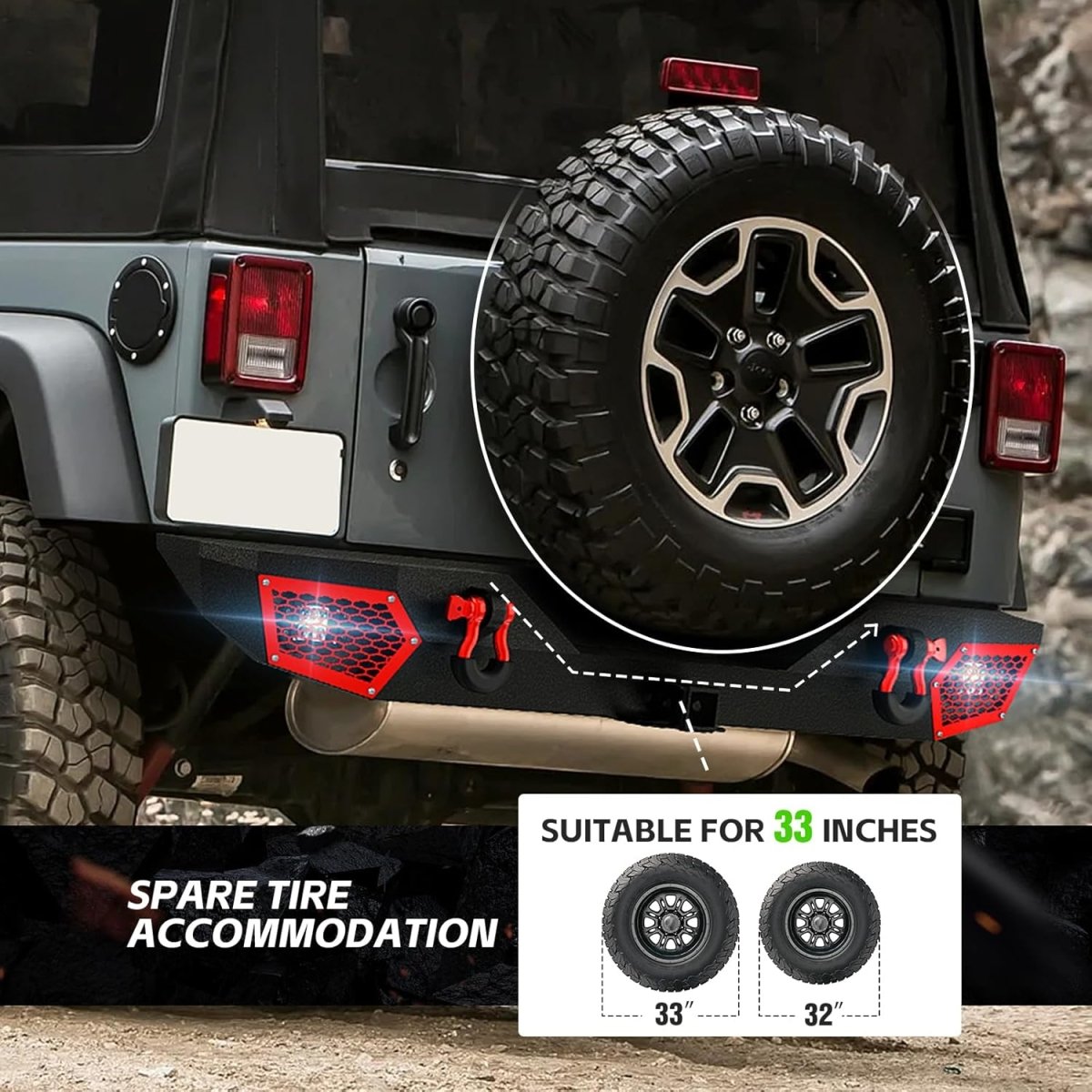 for Off-road Front & Rear Jeep Wrangler JK JKU Bumpers Compatible with 2007-2018 | Yzona