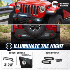 Aftermarket Front & Rear Bumper for 2018-2024 Jeep Wrangler JL JLU w/Sensor Holes | Yzona