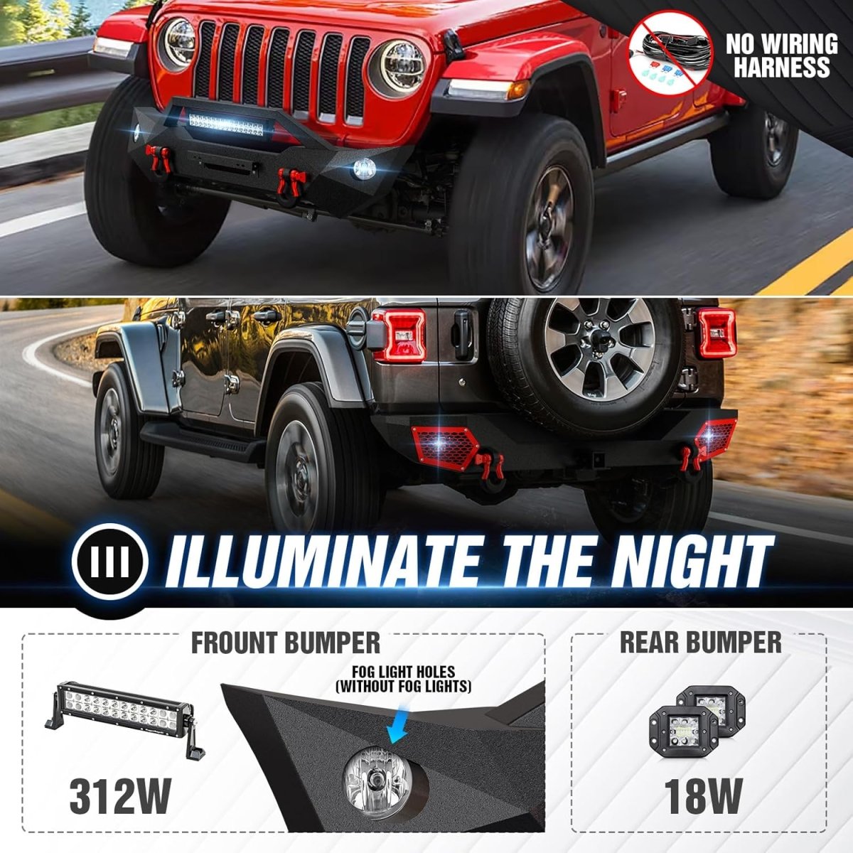 New Bumpers for 2018-2025 Jeep Wrangler JL JLU with Winch Plate | Yzona