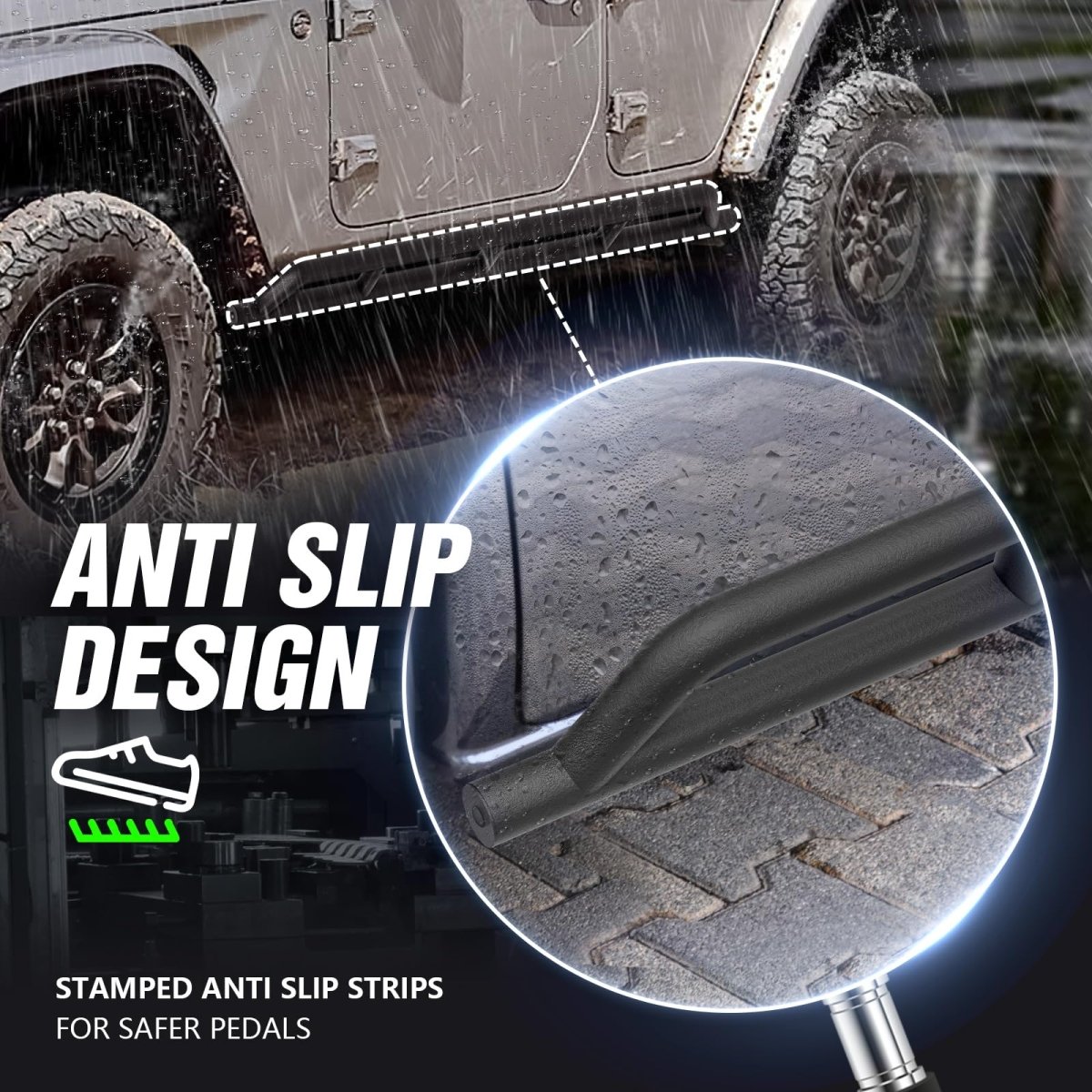 Yzona Side Steps for Single Cab TrucksCompatible with 2018-2025 Jeep Wrangler JL JLU Unlimited 4 Doors