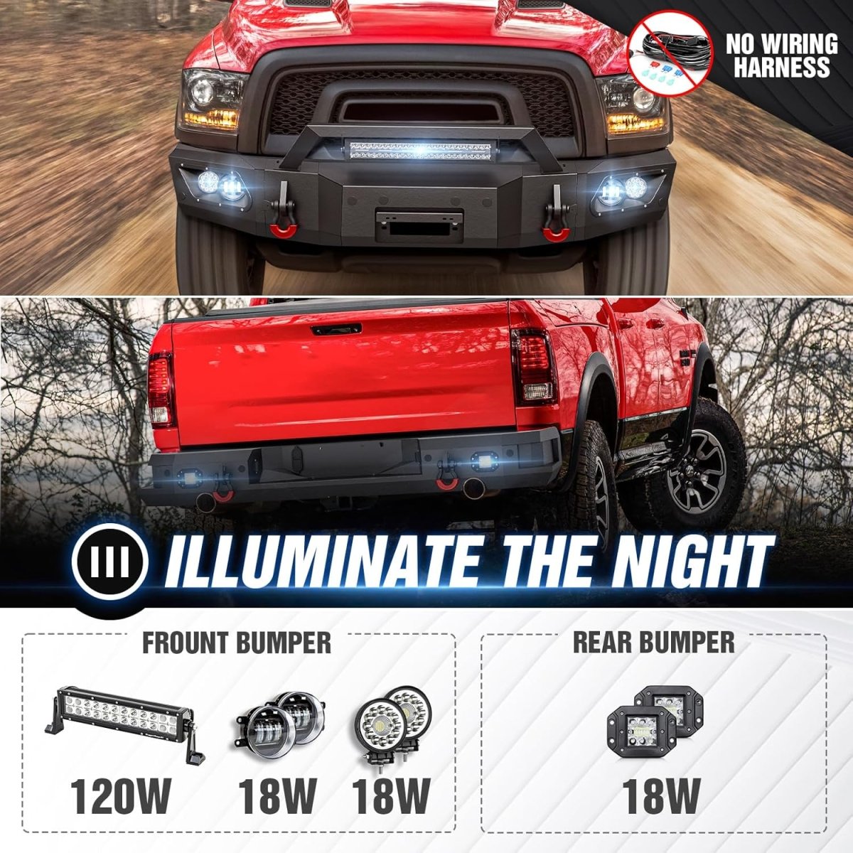 for Off Road Bumpers Ram 1500 Compatible with 2015-2018 Dodge Ram 1500 Rebel with LED Lights | Yzona
