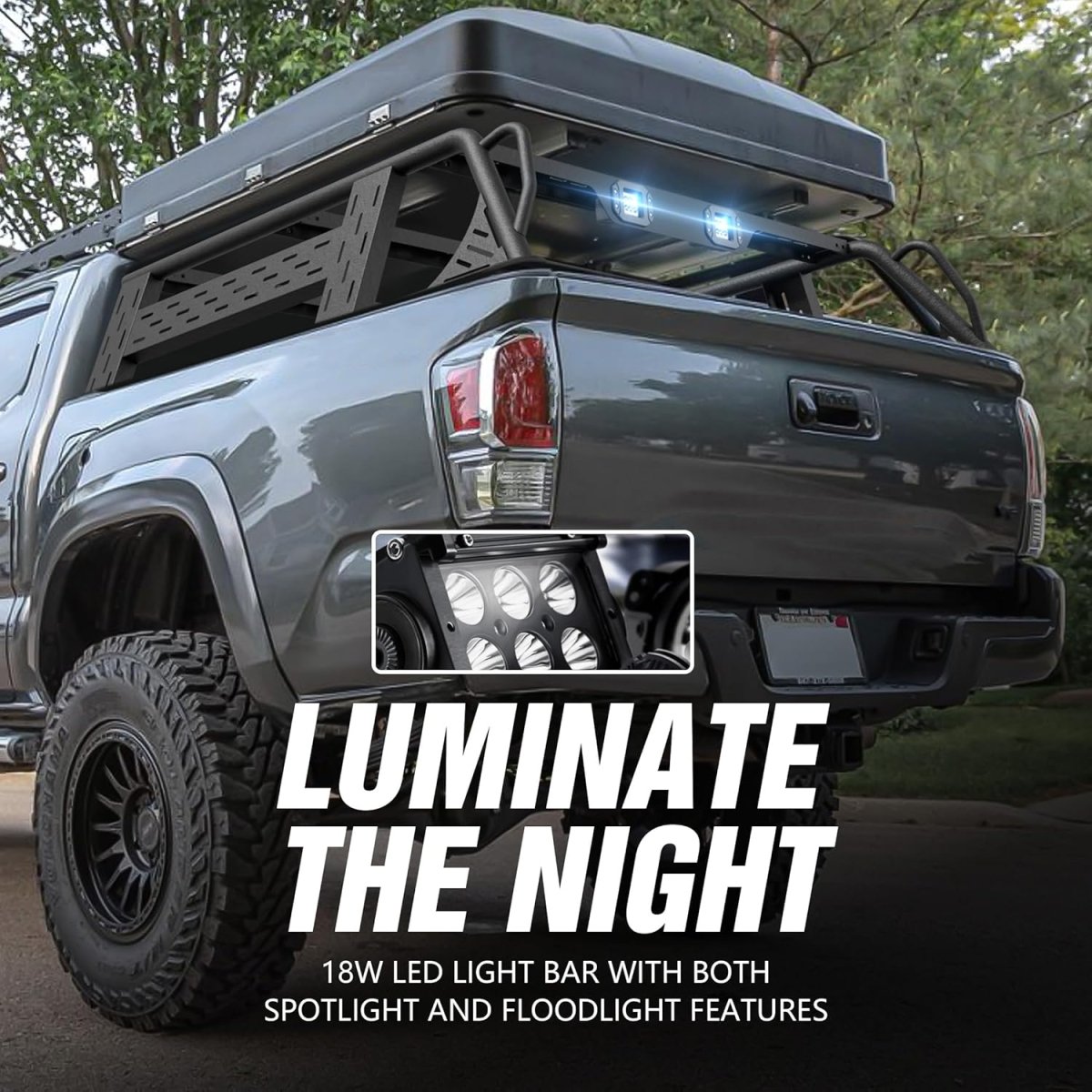 16.7" High Full-Size Truck Bed Racks with 2 LED Lights for 2005-2023 Toyota Tacoma with Bed Rails | Yzona