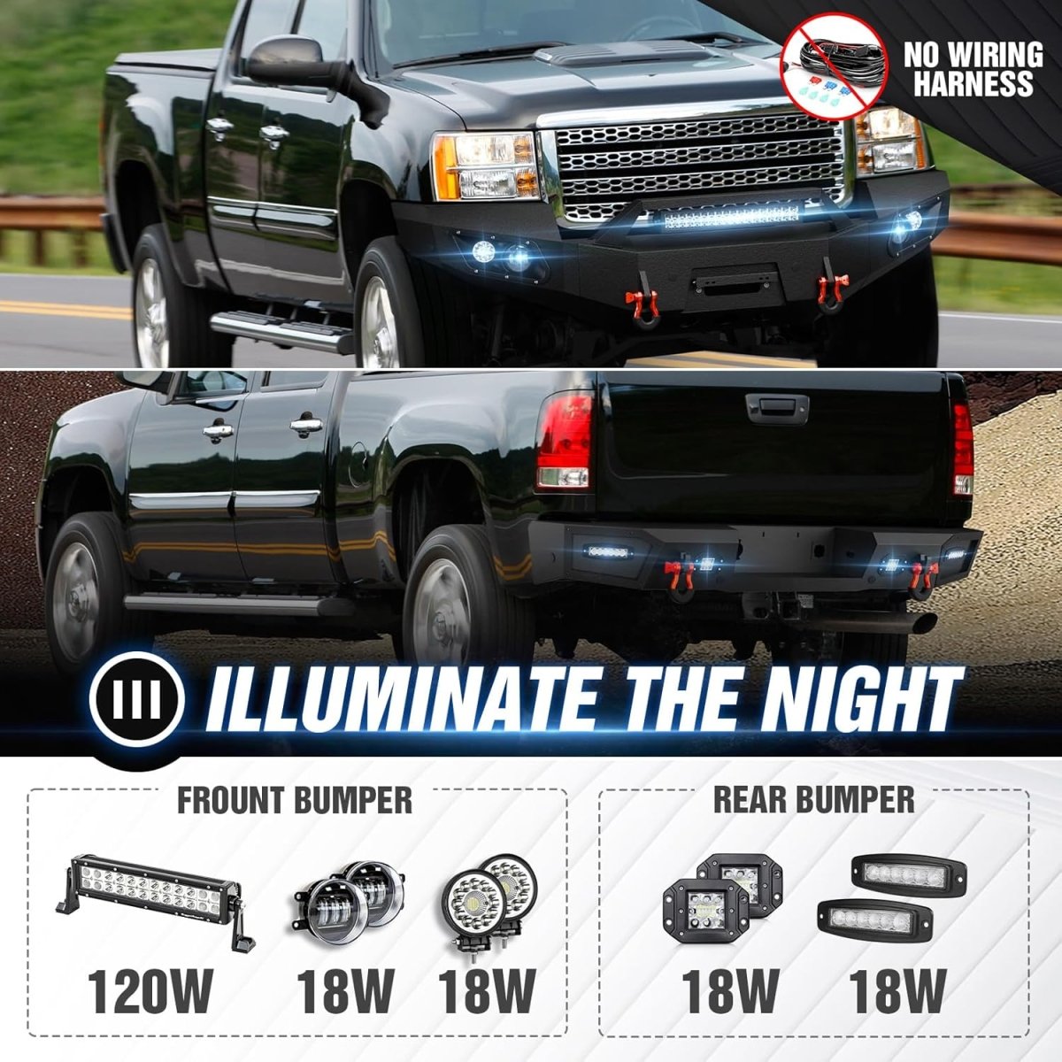 Heavy Duty Rear & Front Truck Winch Aftermarket Bumpers for 2011-2014 GMC Sierra 2500 3500 HD| Yzona