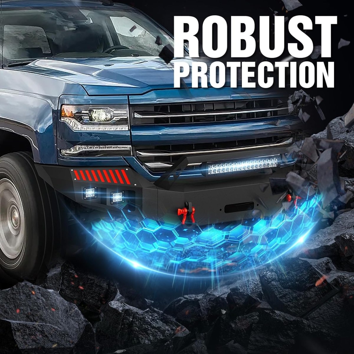 for Aftermarket Chevy Bumpers Compatible with 2016-2018 Chevrolet Silverado 1500 with Winch Plate | Yzona