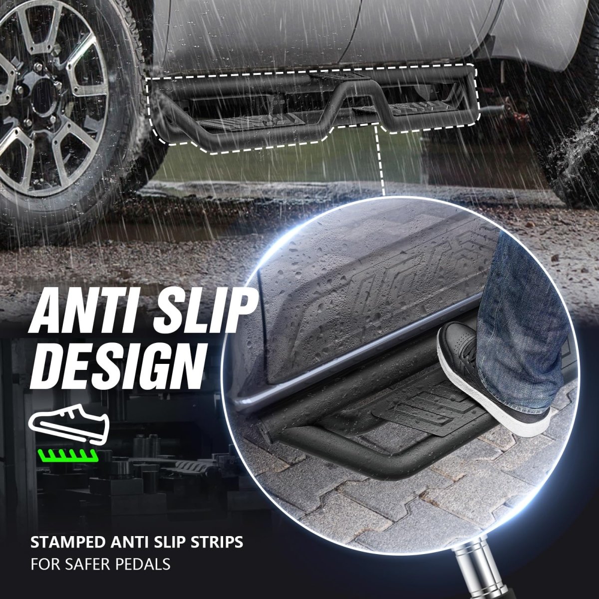 Heavy Duty Truck Side Steps Compatible with 2007-2021 Toyota Tundra Double/Extended Cab - Yzona