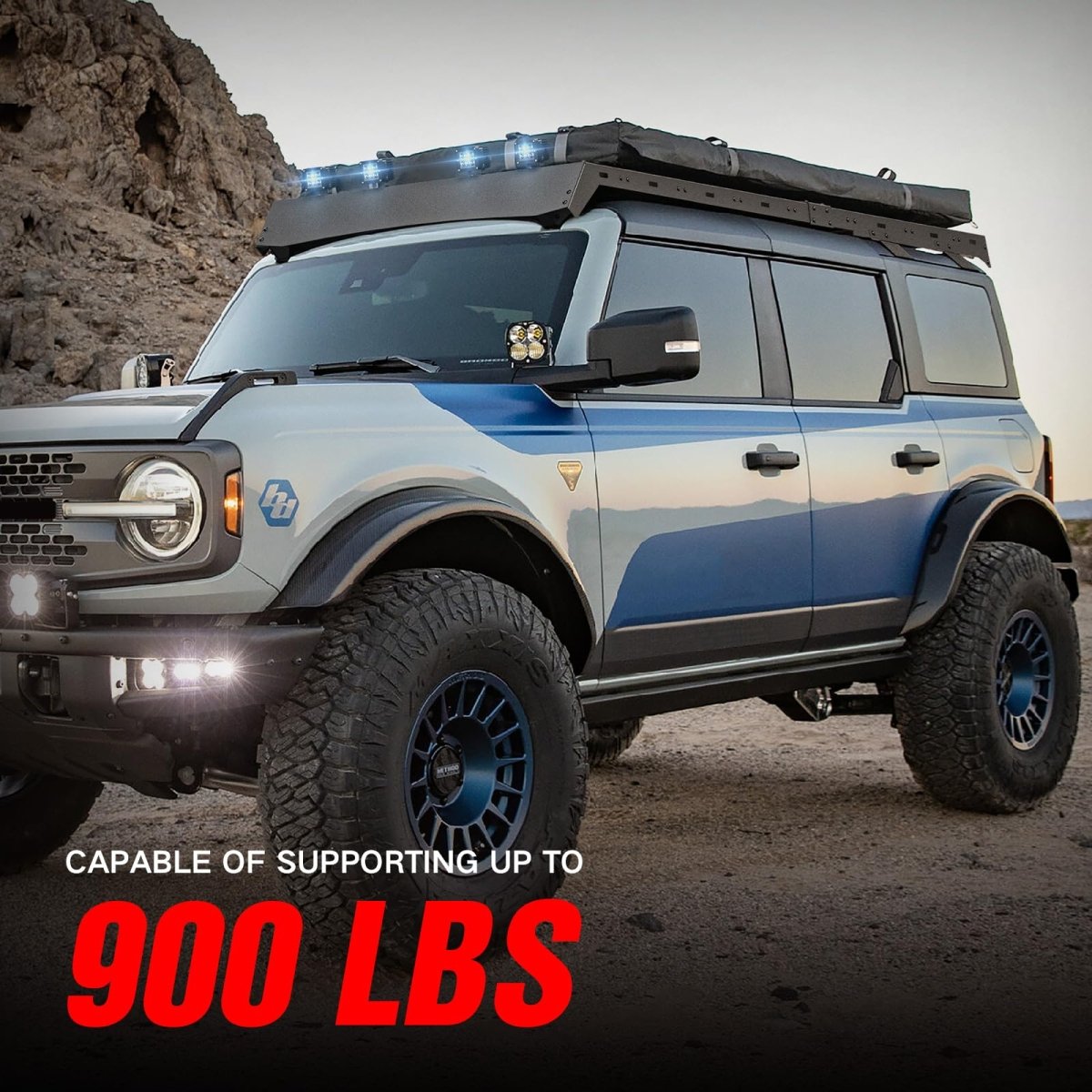 4 LED Lights Roof Rack Cargo Basket Compatible with 2021-2025 Ford Bronco Hardtop 4-Door | Yzona