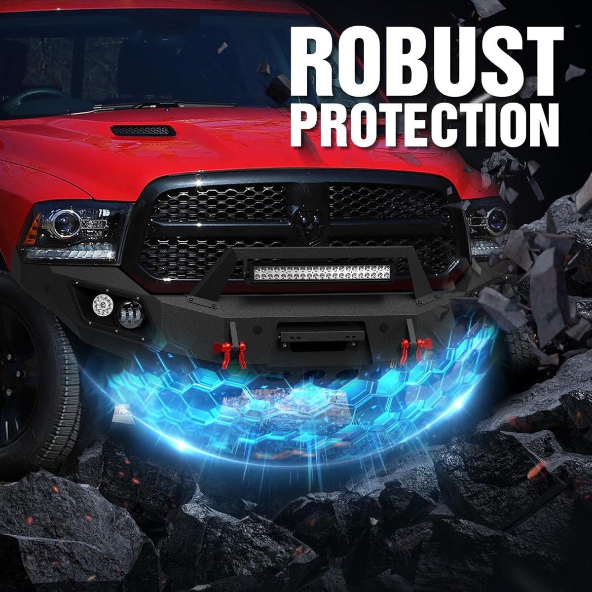 Front End Replacement Metal Bumpers for 2013-2018 Dodge Ram 1500 (Exclude Rebel) & 2019-2024 Ram 1500 Classic | Yzona