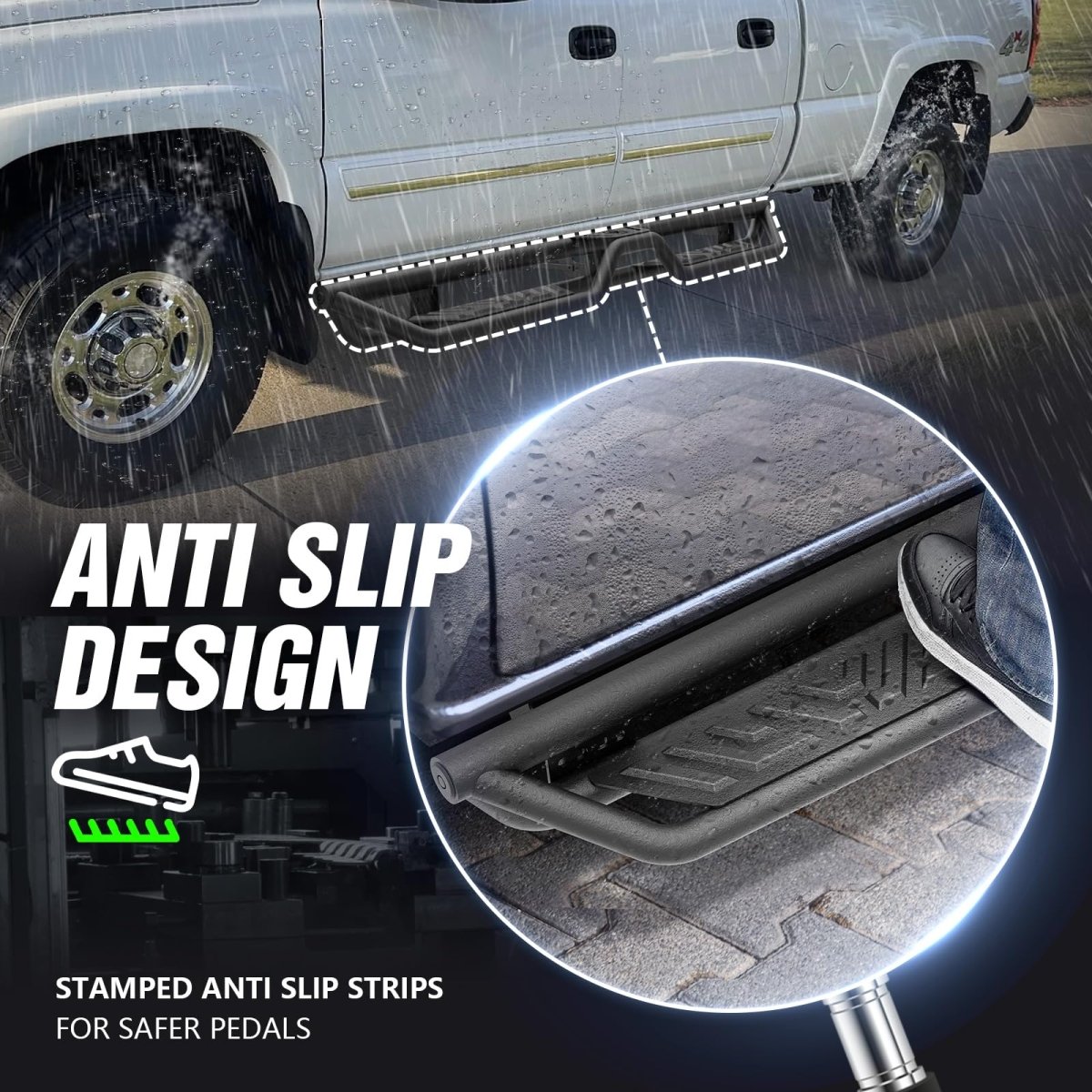 Black Side Steps for 1999-2006 Silverado & Sierra 1500 | 2001-2006 Silverado & Sierra 2500 3500HD - Yzona