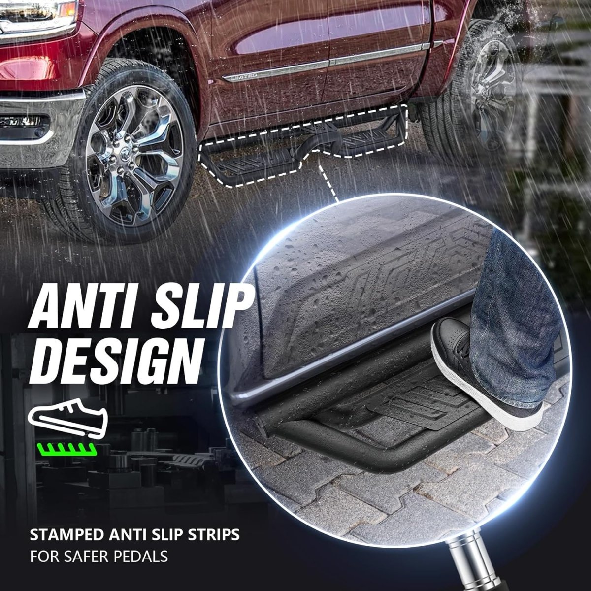 Black Running Boards for 2019-2025 Dodge Ram 1500 | Yzona