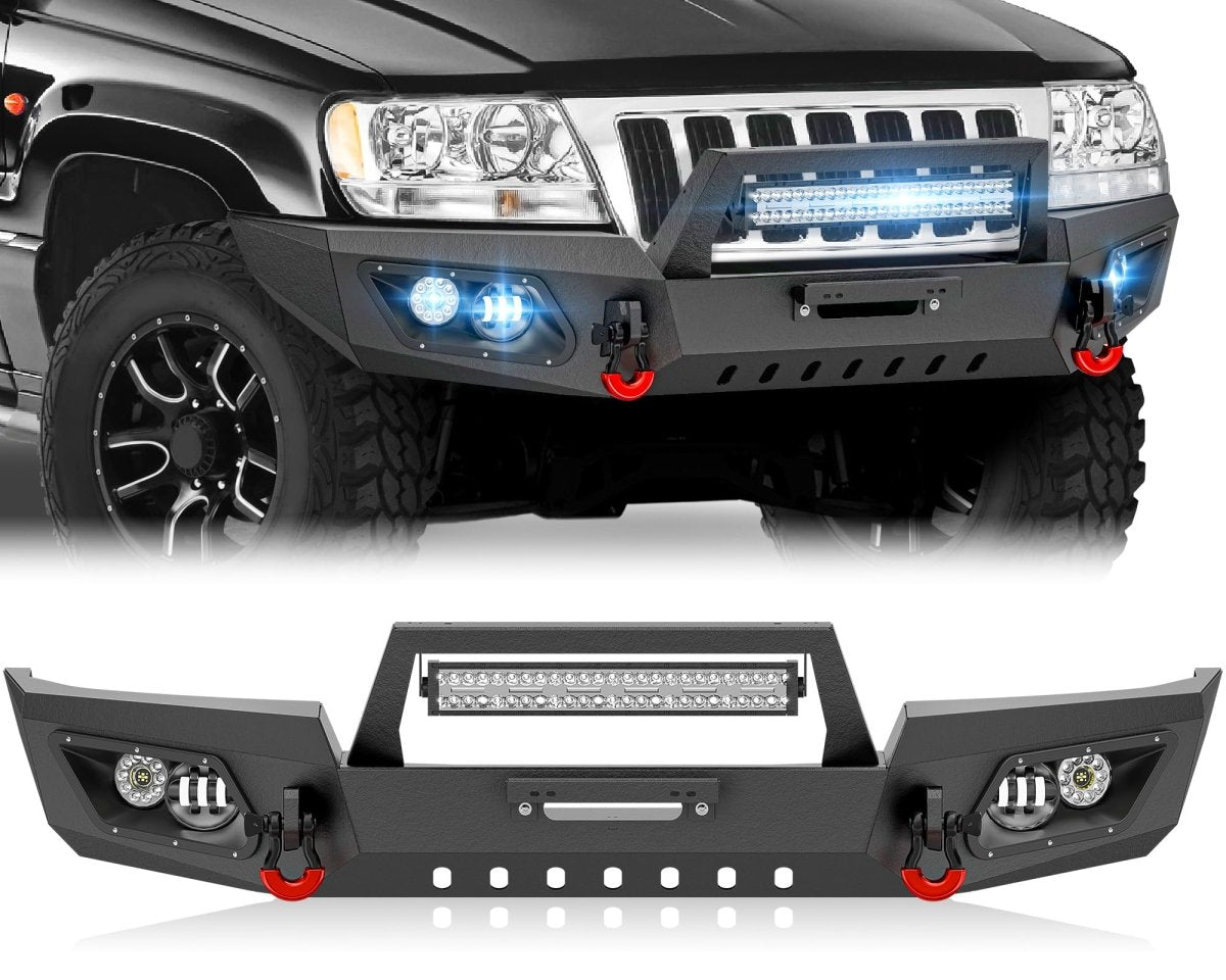 Heavy Duty Replacement Bumpers Compatible with 1999-2004 Jeep Grand Cherokee WJ 2nd Gen - Yzona
