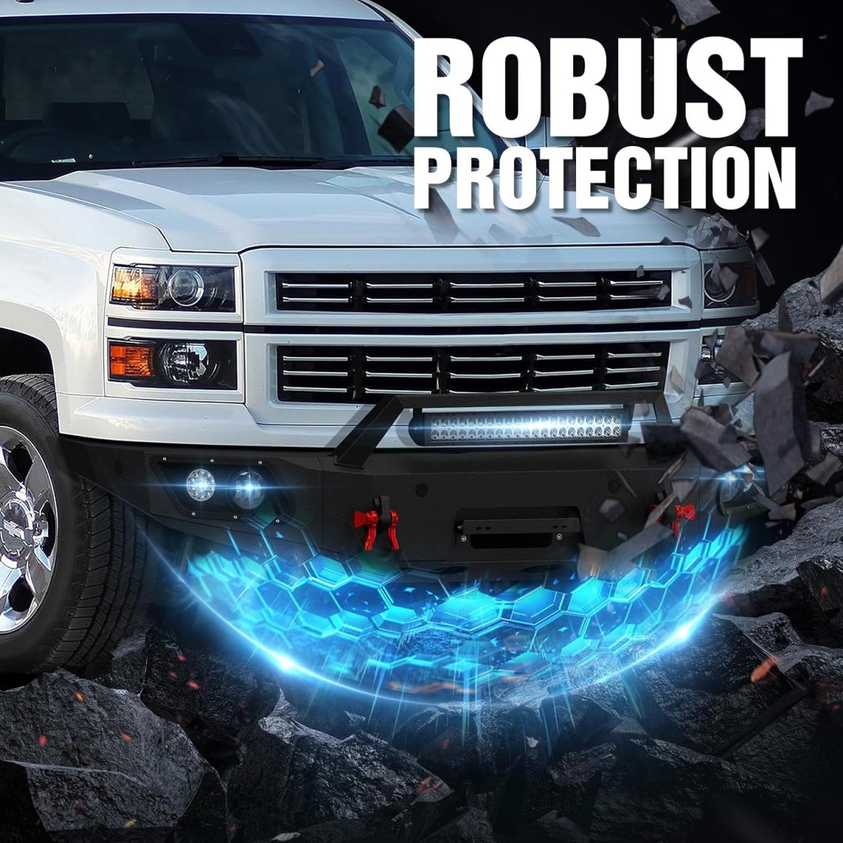 Aftermarket Truck Front Rear Bumper for 2014-2015 2nd Gen Chevy Silverado 1500 Pickup with Winch/LED Lighting | Yzona