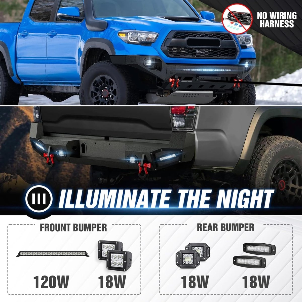 for 2016-2023 Toyota Tacoma 3rd Gen Rear & Front Steel Bumpers with LED Lights | Yzona