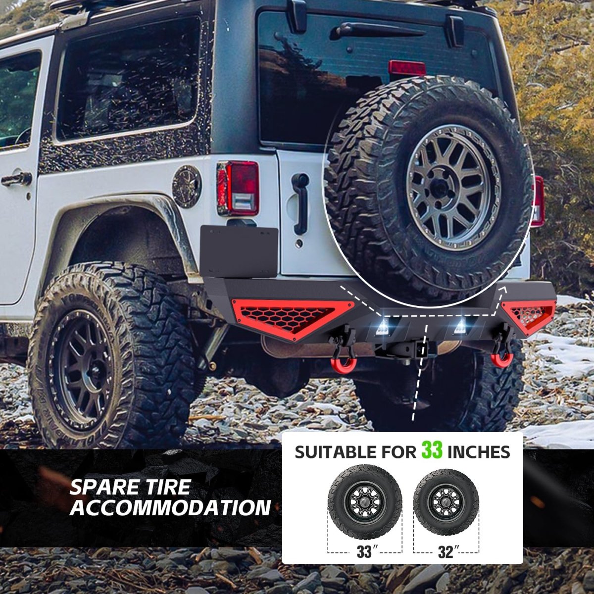 Aftermarket Steel Bumpers Compatible with 2007-2018 Jeep Wrangler JK JKU Unlimited - Yzona
