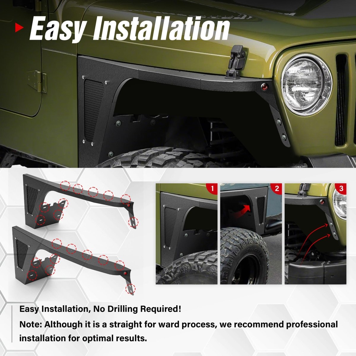 Wheel Well Front Fender Flares Compatible with 1997-2006 Jeep Wrangler TJ & 2004-2006 Jeep Wrangler LJ | Yzona