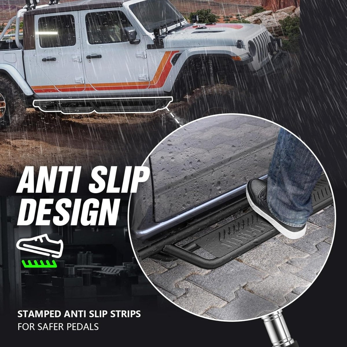 Wheel to Wheel Running Boards Drop Side Steps for Jeep Gladiator JT 4 Door(20-25) | Yzona