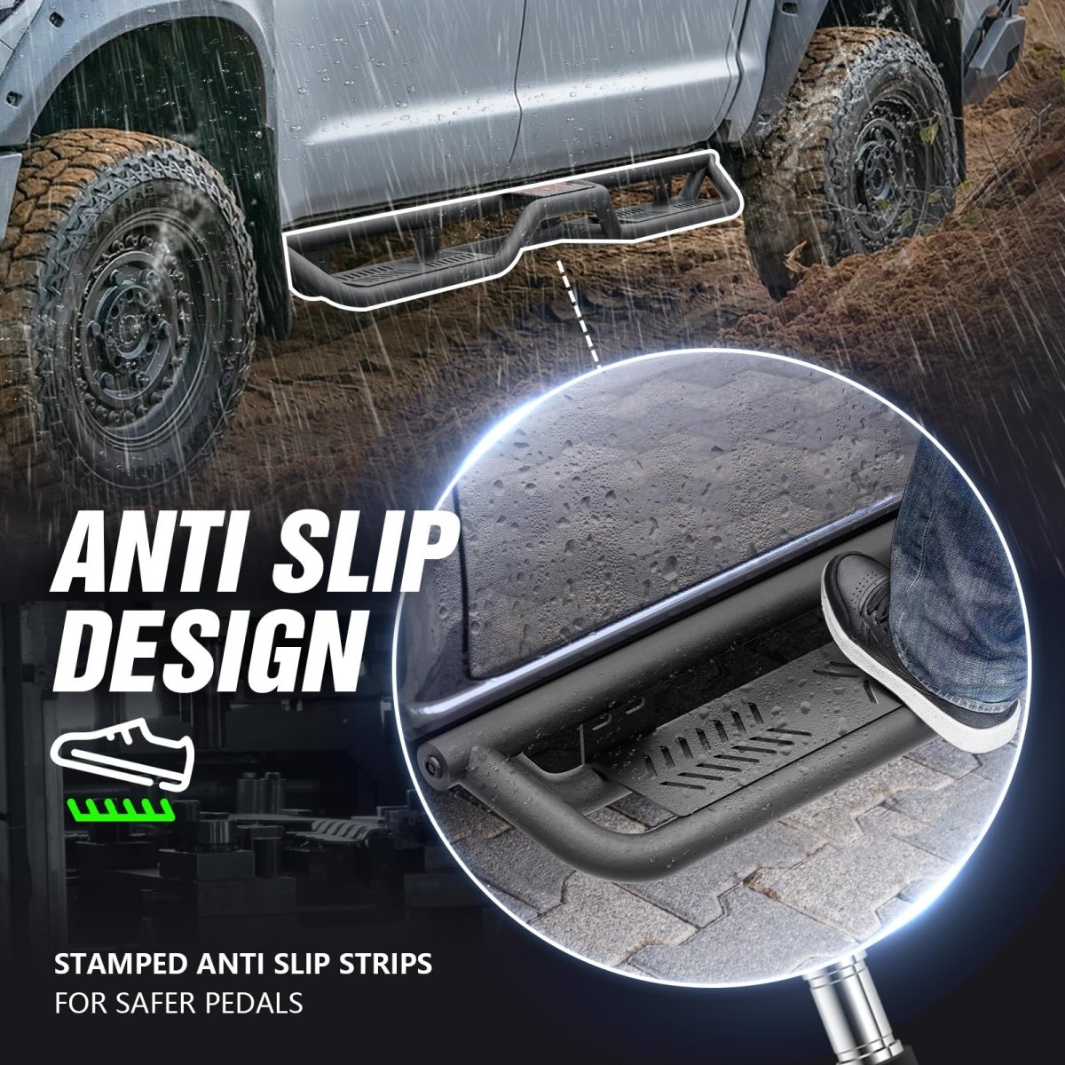 Truck Step Side Compatible with 2007-2021 Toyota Tundra Crew Max Cab - Yzona