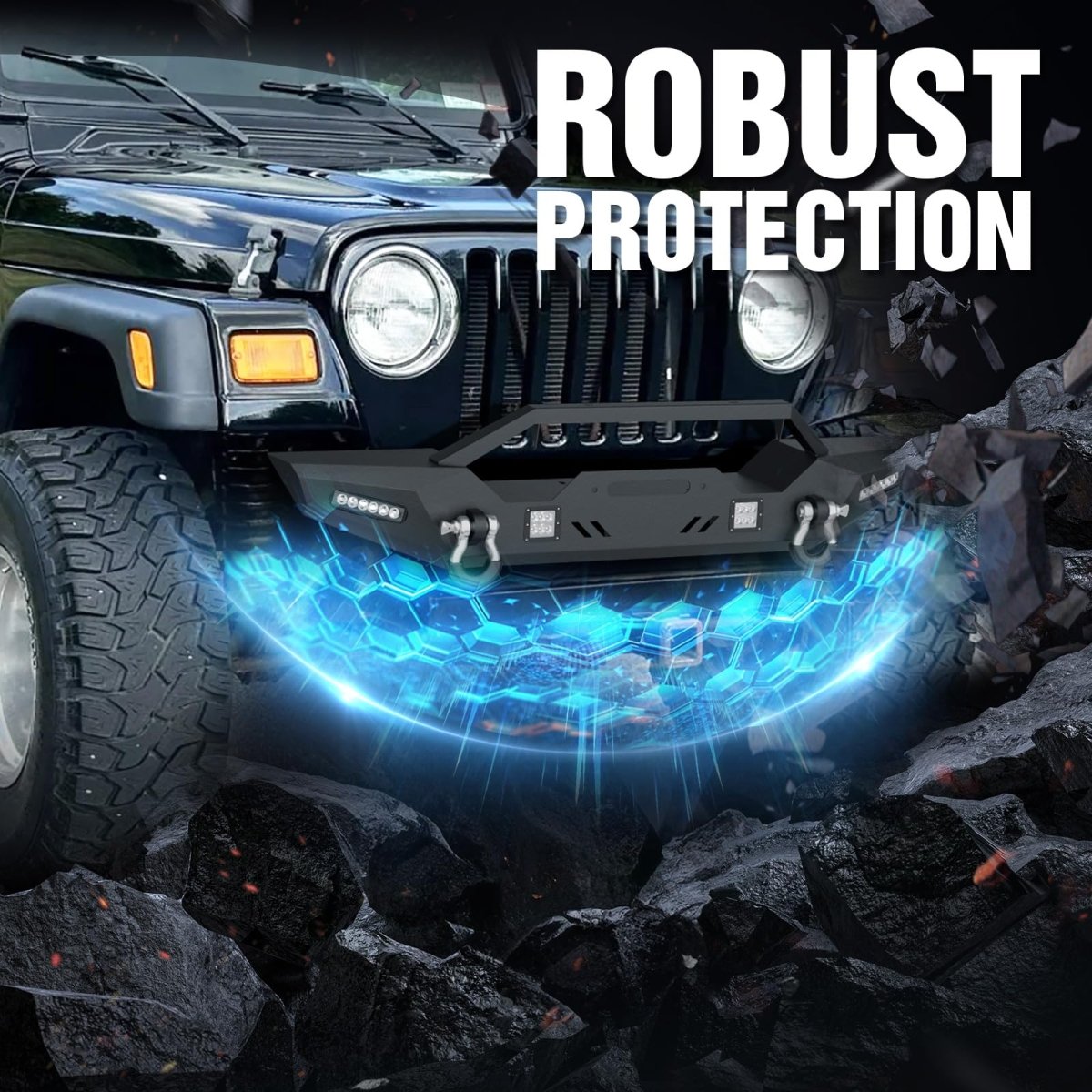 Front Replacement Bumpers Compatible with 1987-2006 Jeep Wrangler YJ TJ LJ Unlimited - Yzona