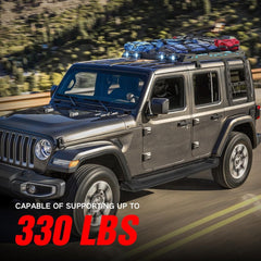 Apex Deluxe Steel Roof Cargo Basket with Lights & Wind Fairing for 2018-2025 Jeep Wrangler JL JLU Unlimited | Yzona