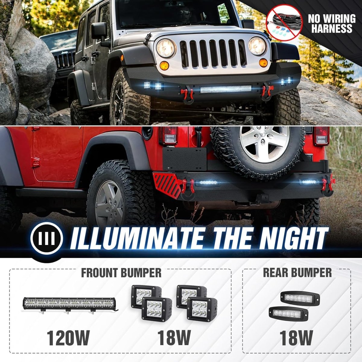 for Full Width Best Jeep Wrangler Bumpers Compatible with 2007-2018 Jeep Wrangler JK JKU Unlimited | Yzona