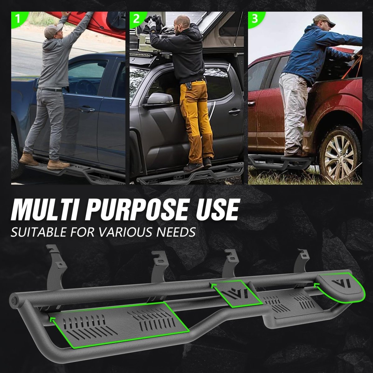 Yzona Two Raised Side Step for Pickup Truck Compatible with 2022-2025 Toyota Tundra CrewMax Cab