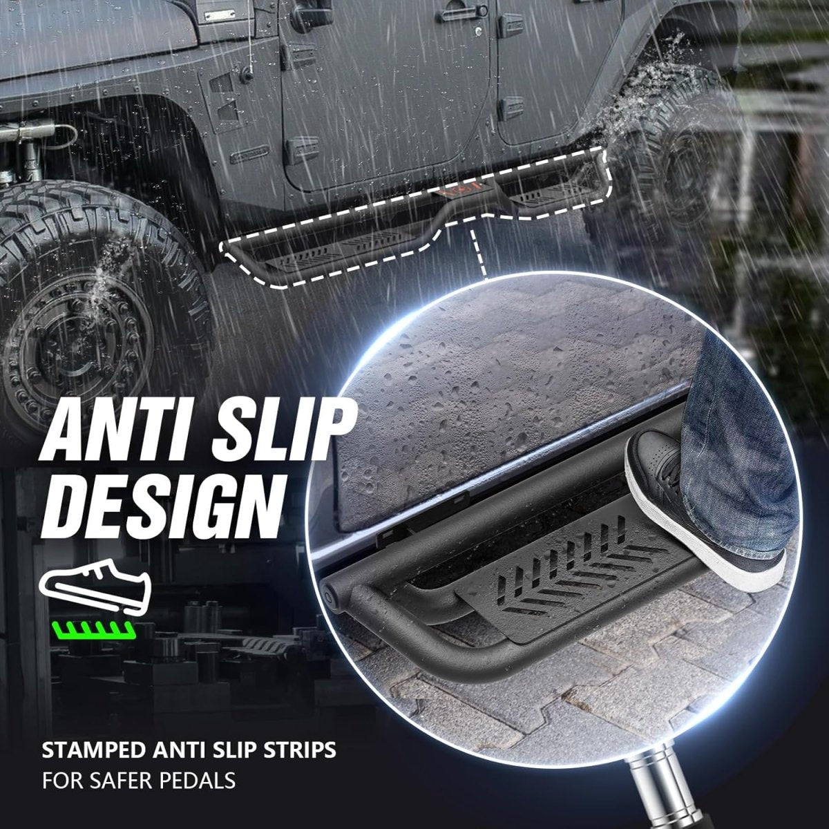 for 2016 Jeep Wrangler Running Boards Side Steps Compatible with 2007-2018 Jeep Wrangler JK JKU Unlimited | Yzona