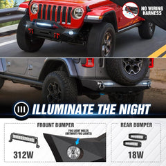for Front & Rear Jeep JK Steel Bumpers Compatible with 2018-2024 Jeep Wrangler JL JLU Unlimited w/Winch Plate | Yzona