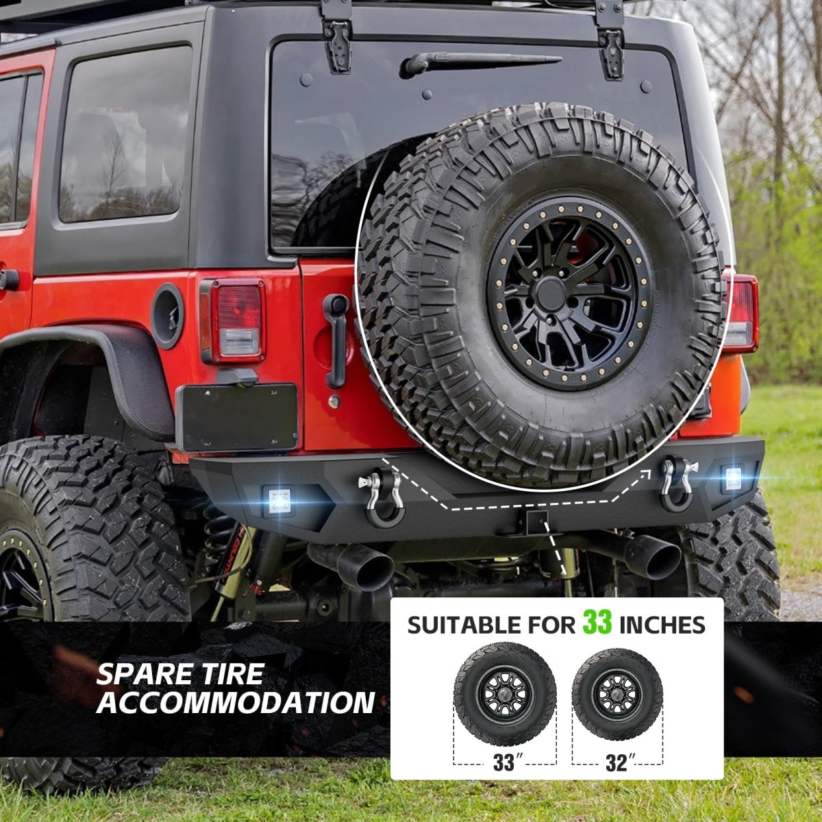 Replacement Truck Bumpers Compatible with 2007-2018 Jeep Wrangler JK JKU Unlimited 2/4 Doors - Yzona