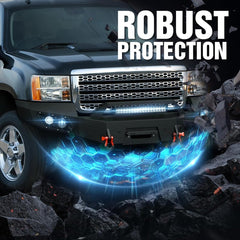 Pickup Replacement Front Winch Bumpers for 2011-2014 GMC Sierra 2500 3500 HD with 5 x LED Lights | Yzona