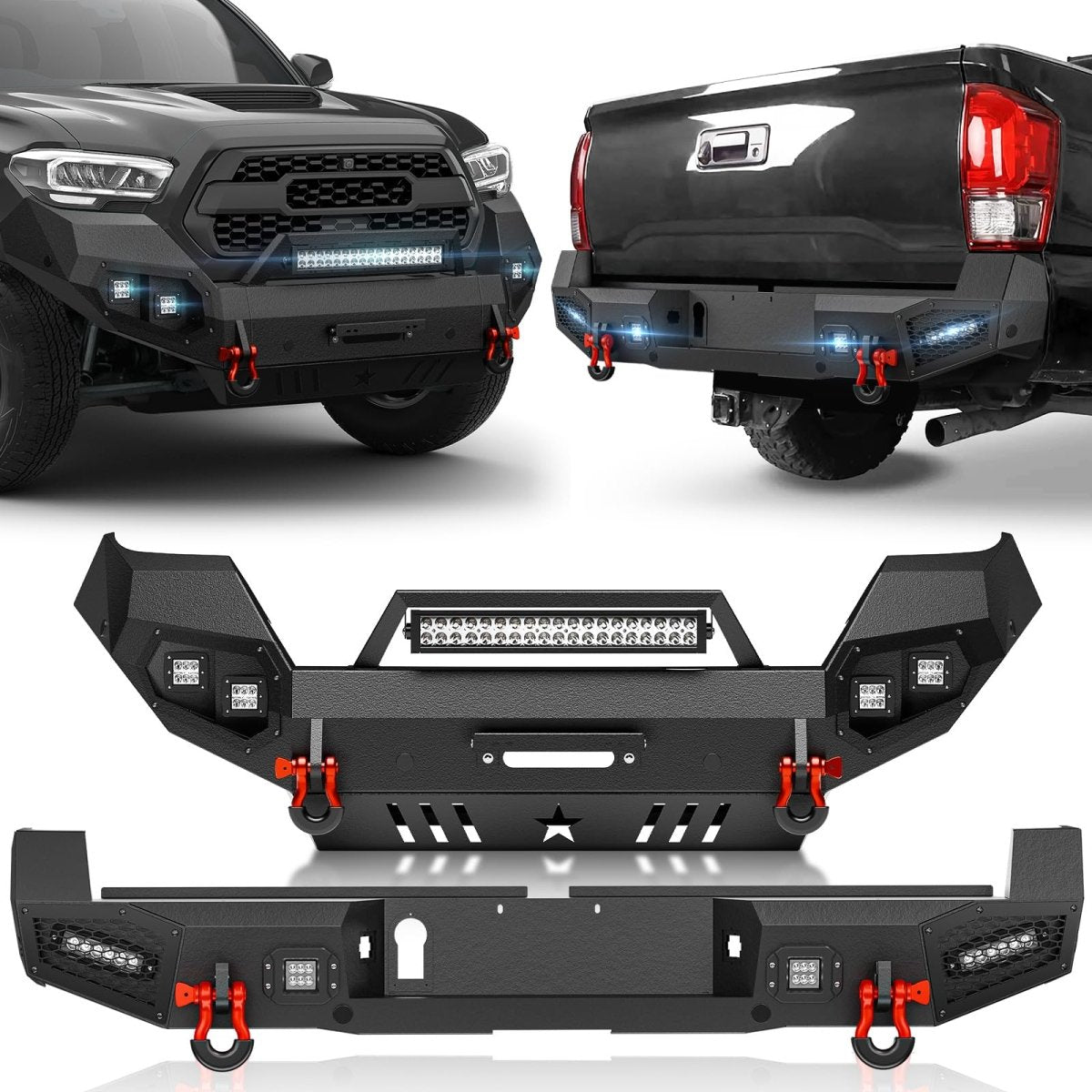 for 2016-2023 Toyota Tacoma 3rd Gen Rear & Front Steel Bumpers with LED Lights | Yzona
