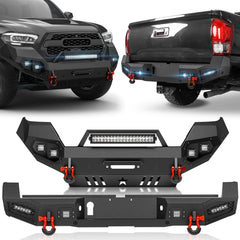 for 2016-2023 Toyota Tacoma 3rd Gen Rear & Front Steel Bumpers with LED Lights | Yzona