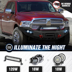 Front End Replacement Metal Bumpers for 2013-2018 Dodge Ram 1500 (Exclude Rebel) & 2019-2024 Ram 1500 Classic | Yzona