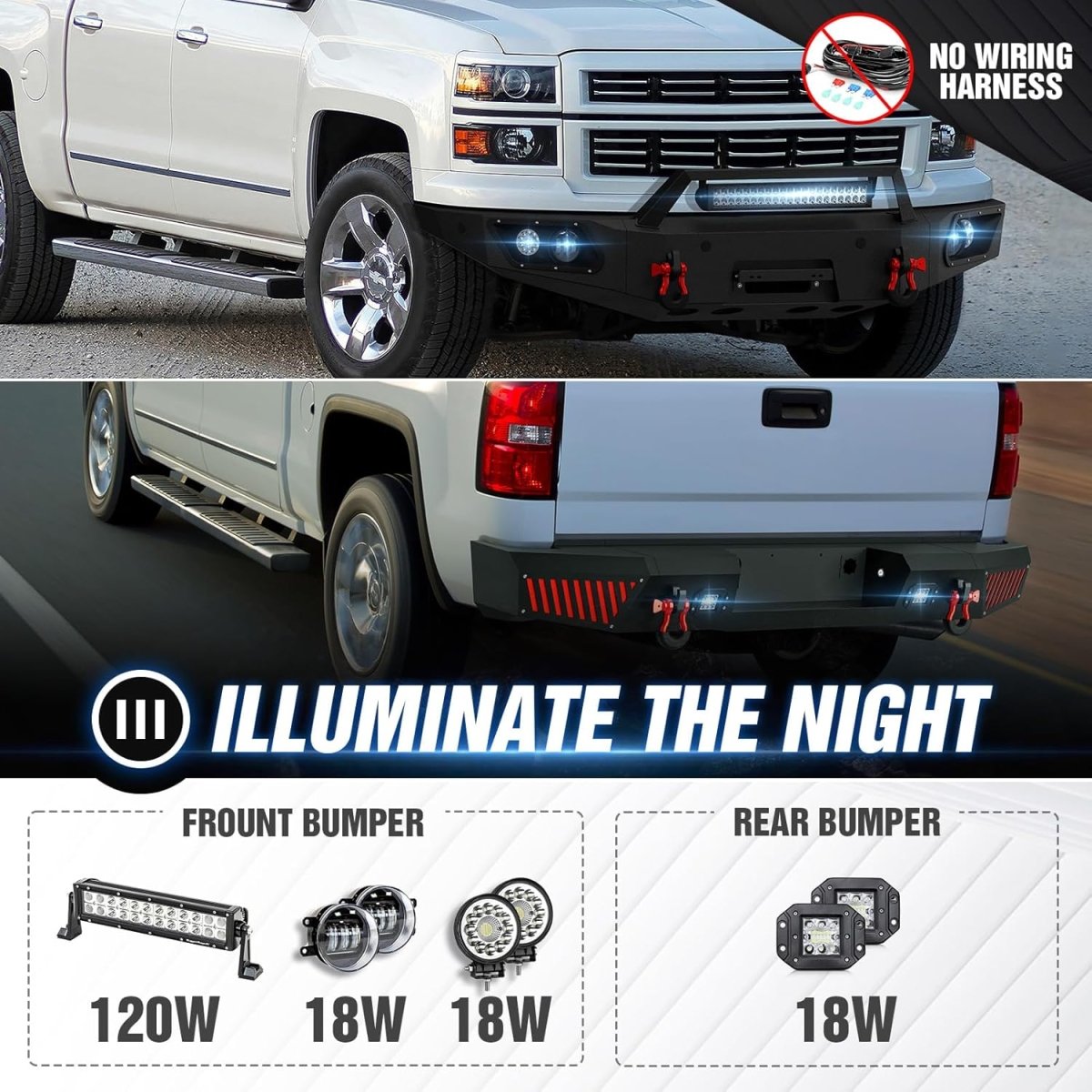 Pickup Truck Front and Rear Bumpers for 2014 2015 Chevy Silverado 1500 with Winch Plate| Yzona