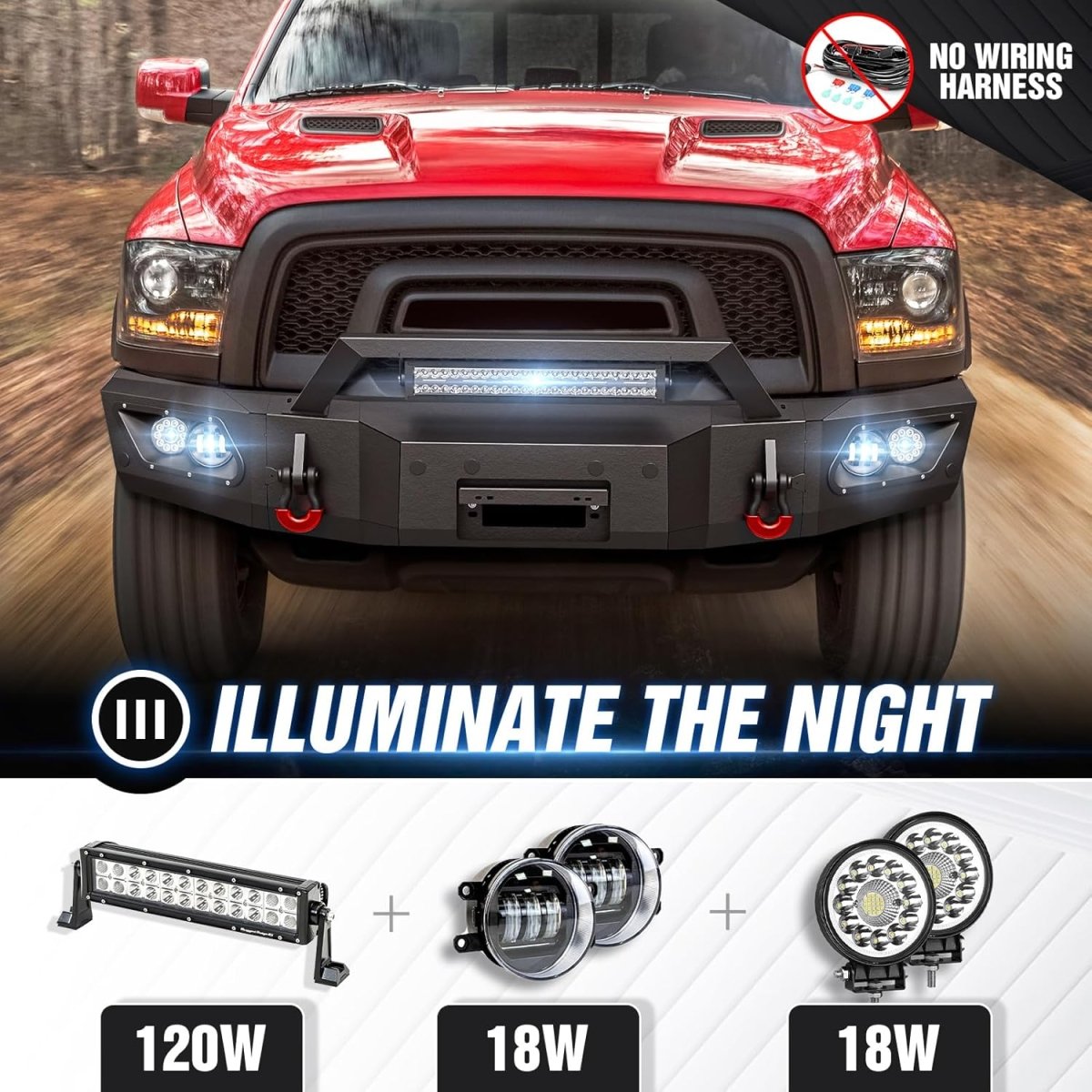 Off-Road Front Bumpers Auto Parts for 2015-2018 Dodge Ram 1500 Rebel Equipped with 5 x LED Lights | Yzona