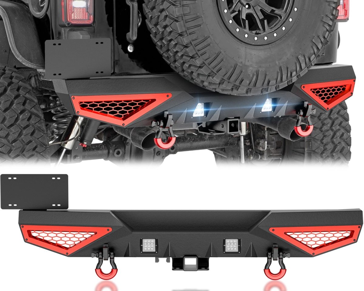 Aftermarket Steel Bumpers Compatible with 2007-2018 Jeep Wrangler JK JKU Unlimited - Yzona