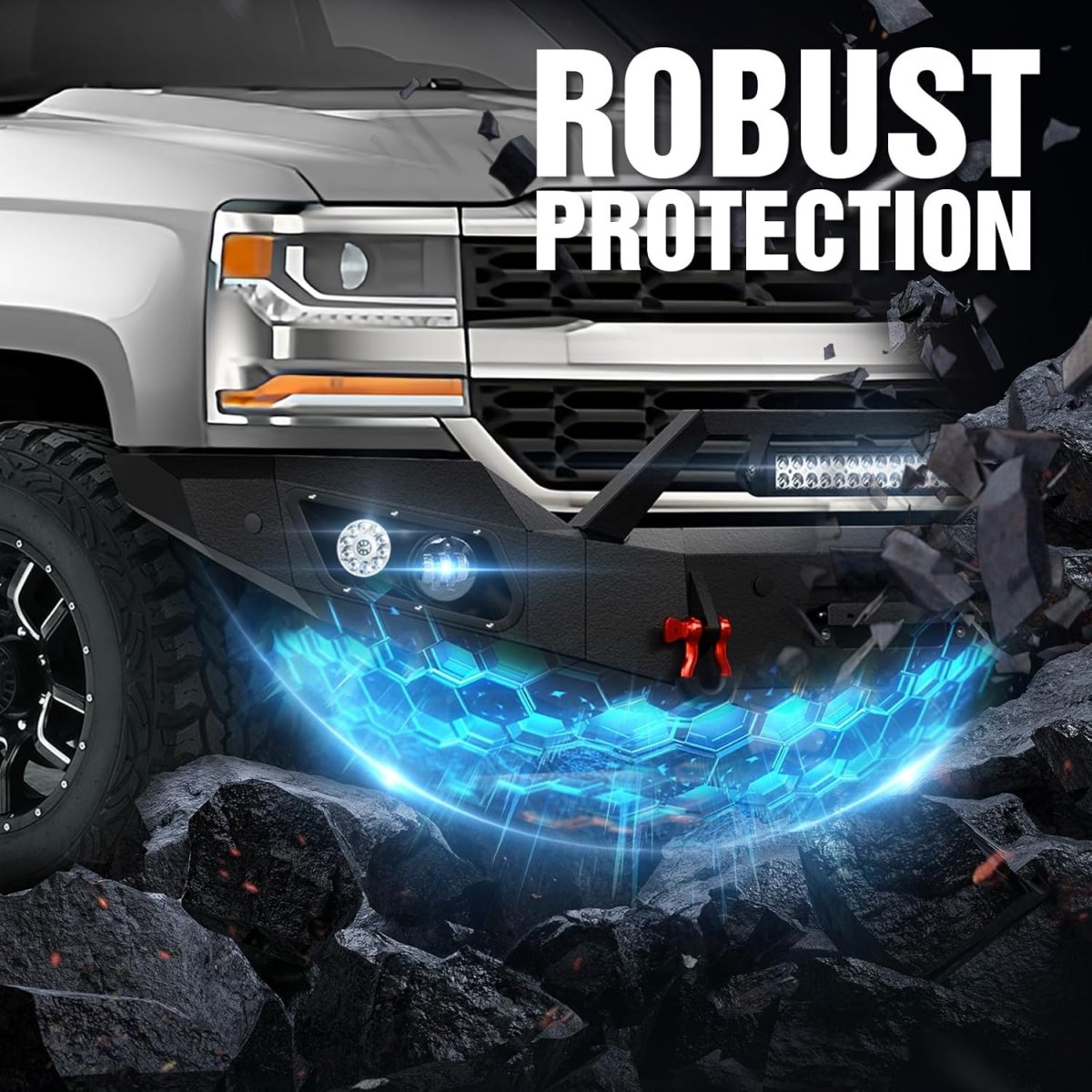 Off Road Truck Front Bumper for 2016-2018 Chevy Chevrolet Silverado 1500 with Winch Plate | Yzona