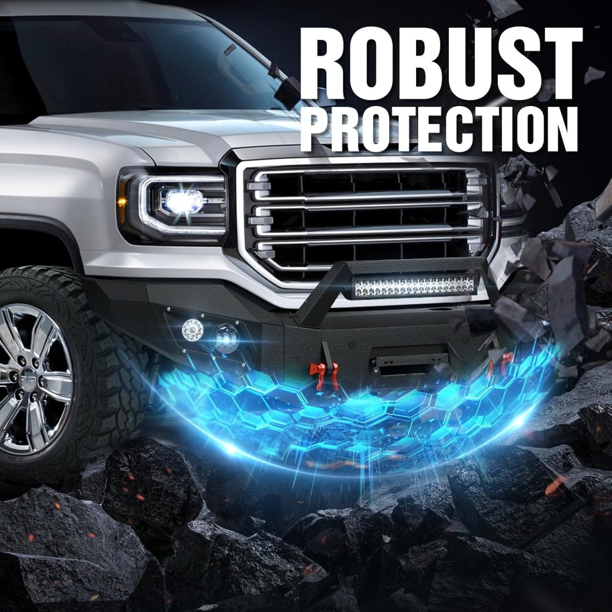 Truck Front Off-road Bumpers for 2016-2018 GMC Sierra 1500 with 5 x LED Lights| Yzona