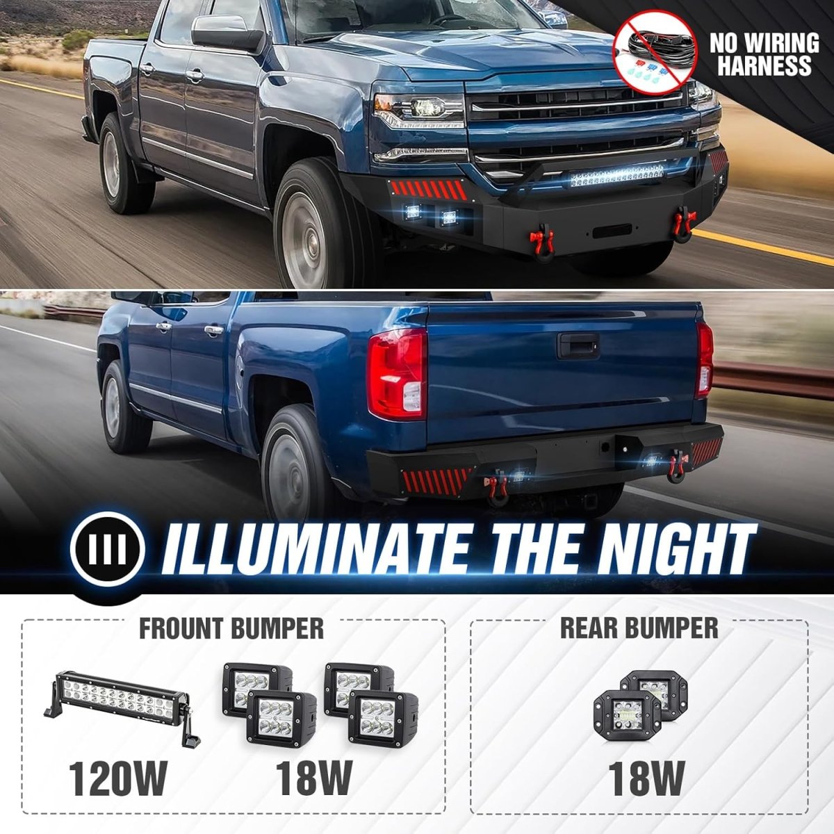 for Aftermarket Chevy Bumpers Compatible with 2016-2018 Chevrolet Silverado 1500 with Winch Plate | Yzona