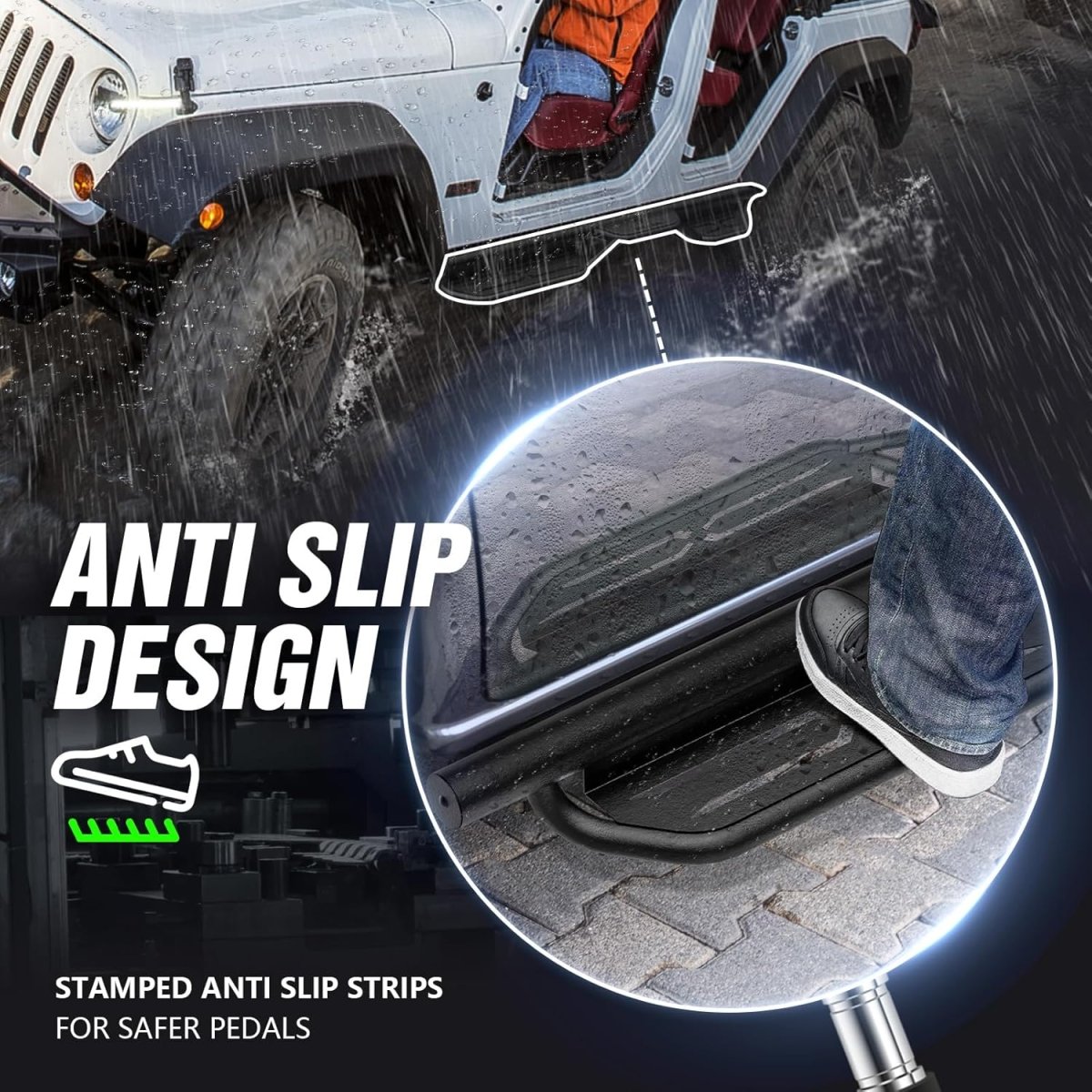 for Jeep Wrangler Running Boards Side Steps Jeep Wrangler JK JKU Unlimited 4 Doors(07-18) | Yzona