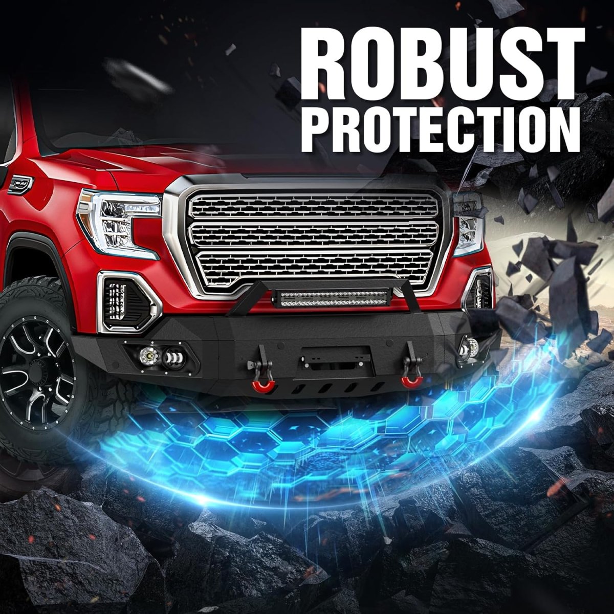 Heavy Duty Front Truck Bumpers for 2019-2021 GMC Sierra 1500 & 2022 GMC Sierra 1500 Limited with Winch Plate | Yzona