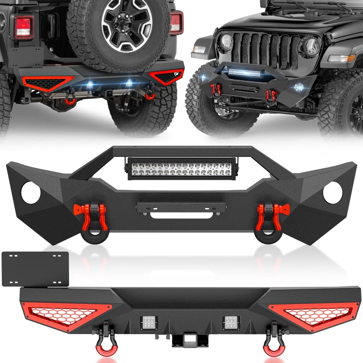 Aftermarket Front & Rear Bumper for 2018-2024 Jeep Wrangler JL JLU w/Sensor Holes | Yzona
