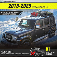 Apex Deluxe Steel Roof Cargo Basket with Lights & Wind Fairing for 2018-2025 Jeep Wrangler JL JLU Unlimited | Yzona