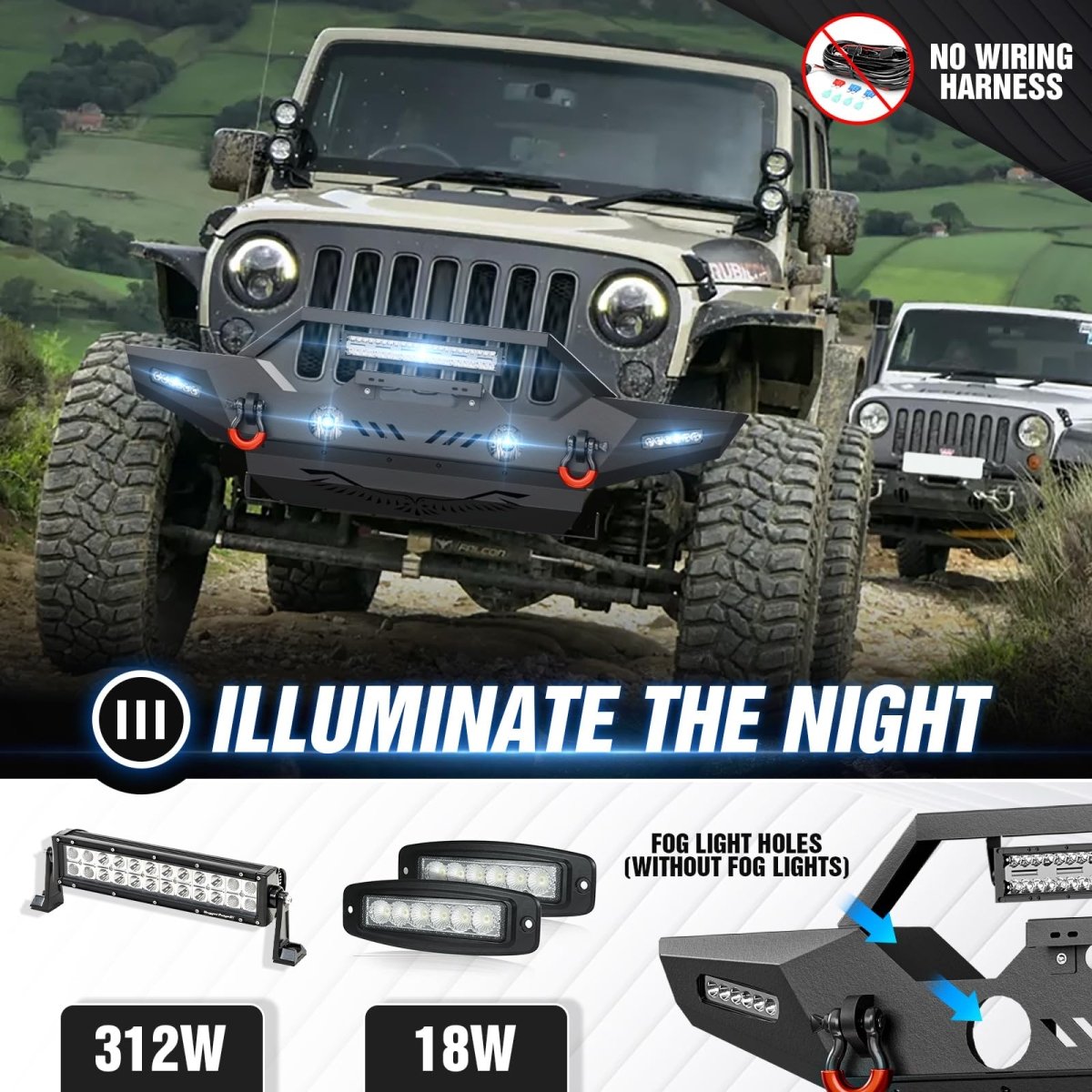4x4 Off Road Bumpers Compatible with 2007-2018 Jeep Wrangler JK JKU | Yzona