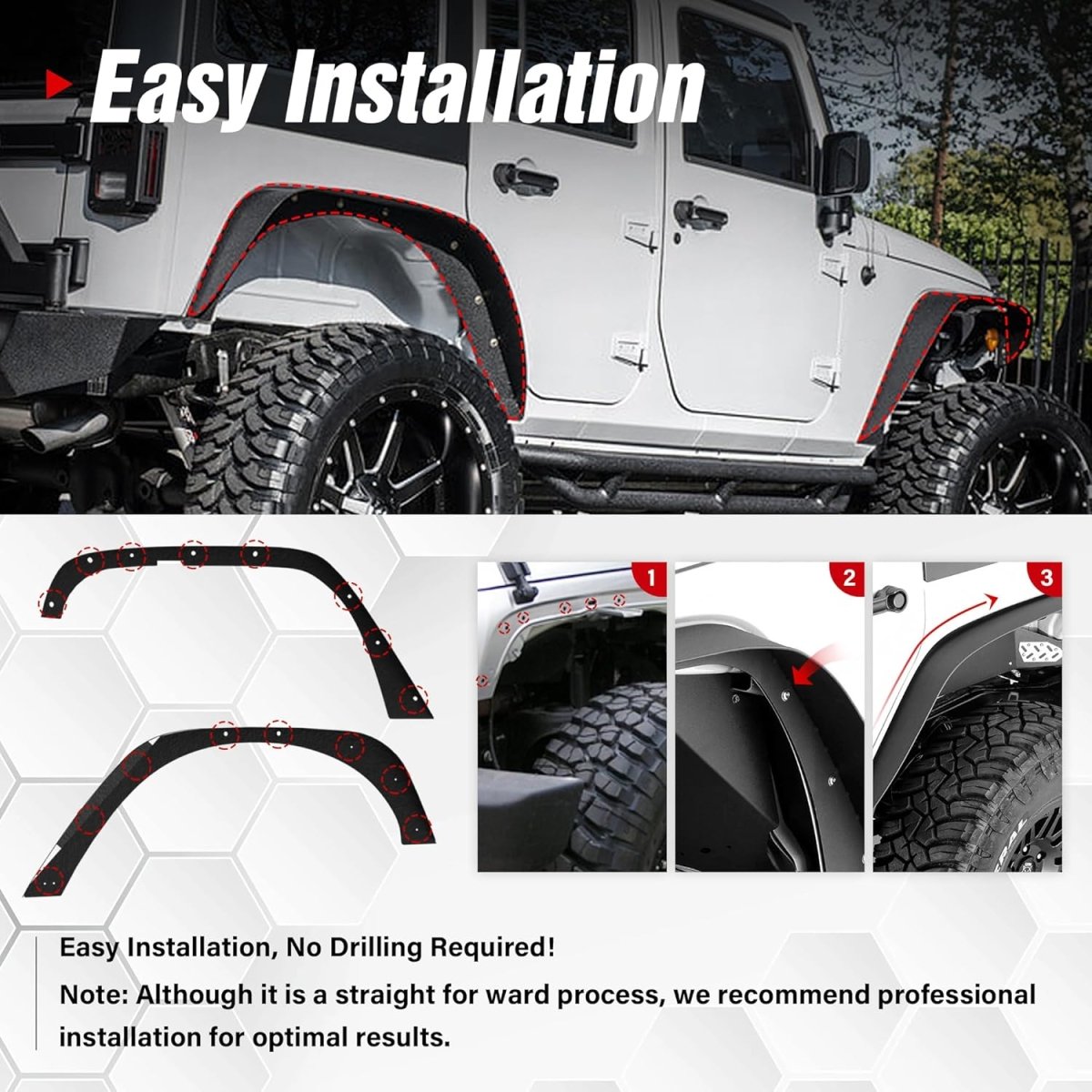 Yzona Wrangler JK Flat Front and Rear Fender Flares