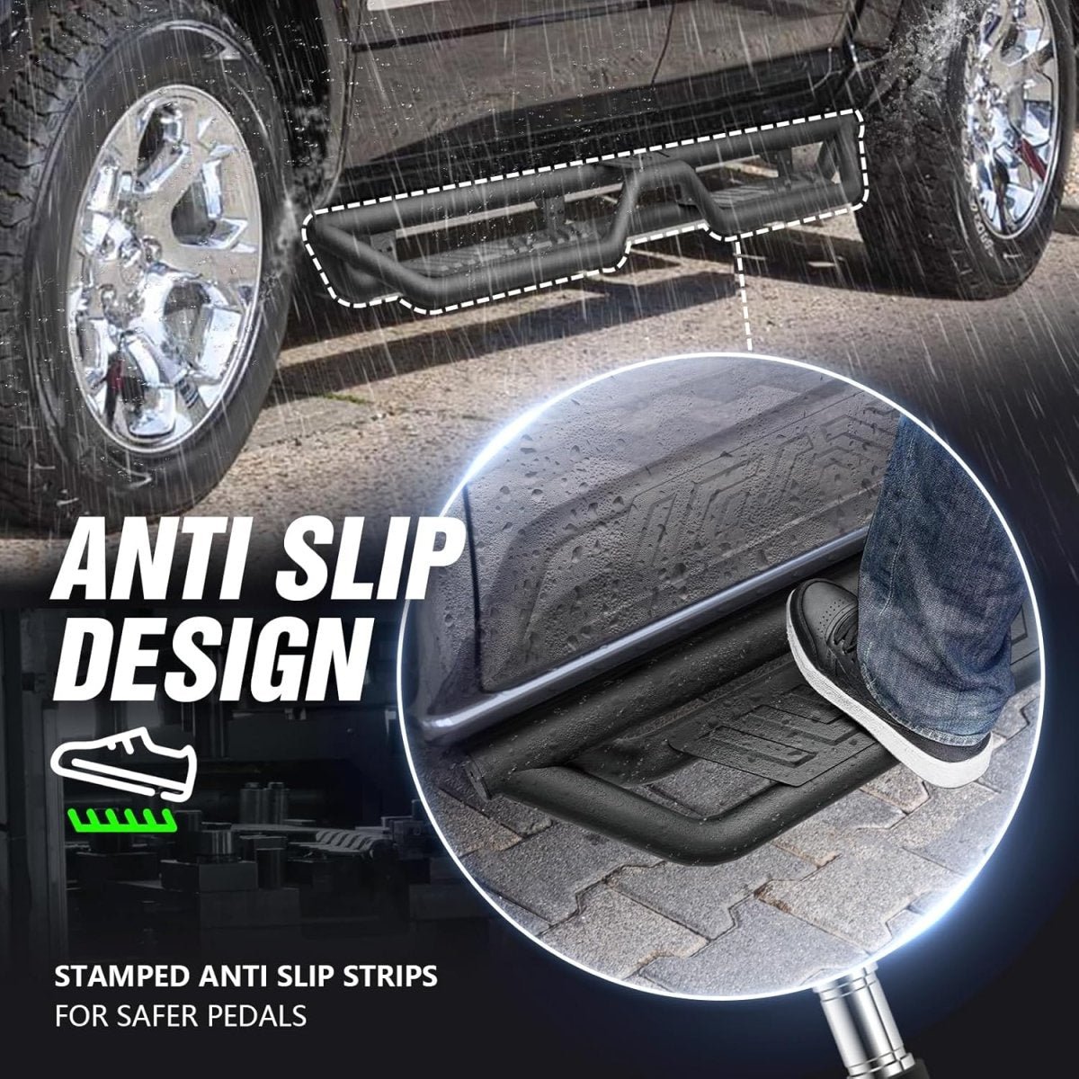 All Black Running Boards for 2009-2018 Dodge Ram 1500 - Included 2019-2024 1500 Classic | 2010-2024 Ram 2500 3500 | Yzona