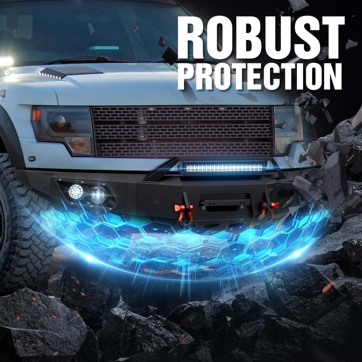 for Ford Aftermarket Front Bumpers Compatible with 2010-2014 Ford F150 F-150 SVT Raptor with Winch Plate | Yzona